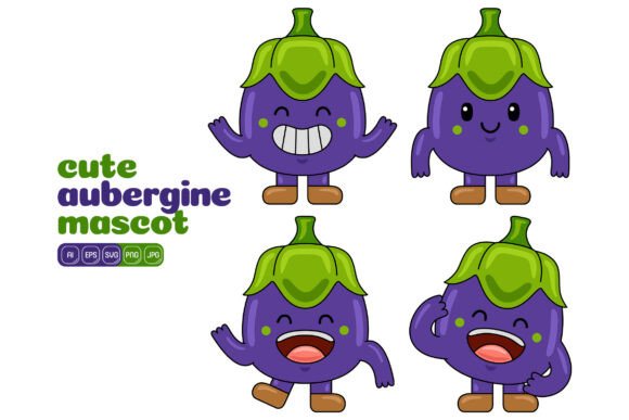 Cute Aubergine Mascot Vector Pack 02: Graphics & Illustrations for Branding