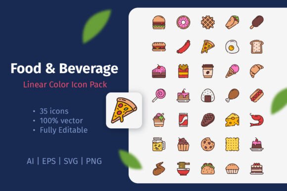 Food and Beverage Linear Color Icon Pack