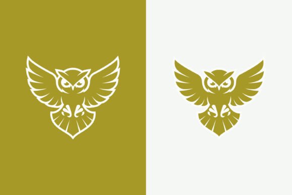 Majestic Gold Owl Fly Logo Wisdom Graphics