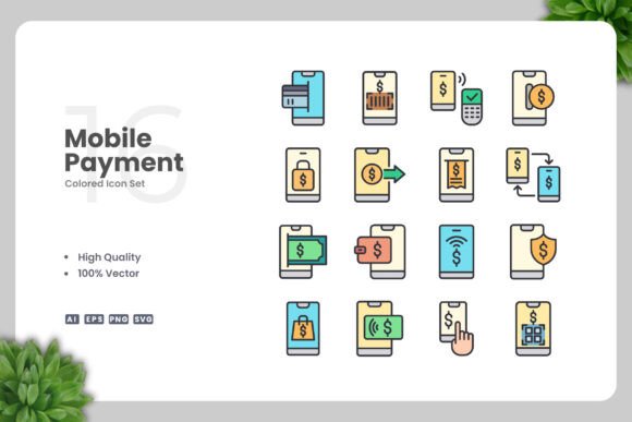 Mobile Payment Colored Icons for Graphic Design
