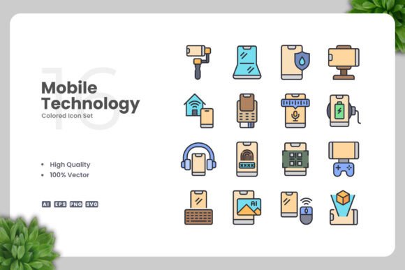 Mobile Technology Colored Icons for Graphics and Icons