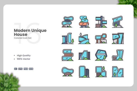 Modern Unique House Colored Icons for Graphics and Icons