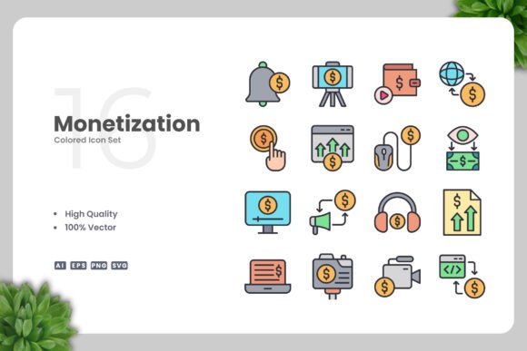 Monetization Colored Icons for Graphic Design