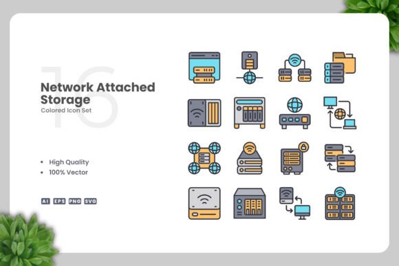 Network Attached Storage Colored Icons