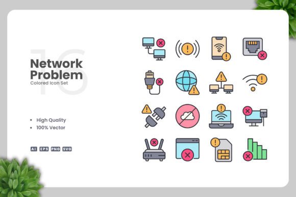 Network Problem Colored Icons for Modern Branding