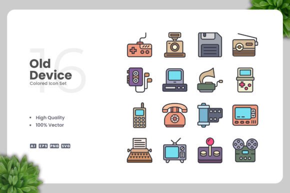 Old Device Colored Icons for Graphics and Icons