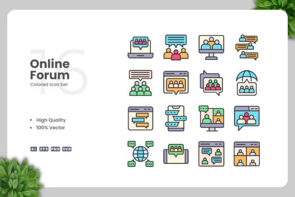 Online Forum Colored Icons: Graphics and Icons for Modern Design