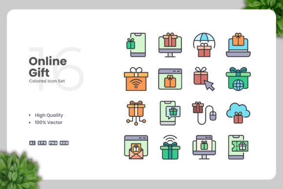 Online Gift Colored Icons for Creative Crafting