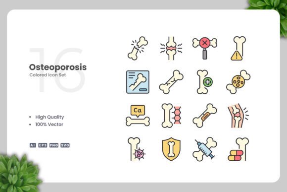 Osteoporosis Colored Icons: Graphics and Icons for Modern Design