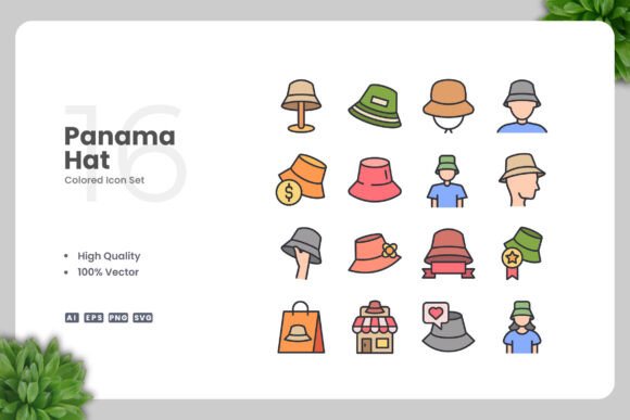Panama Hat Colored Icons Graphics