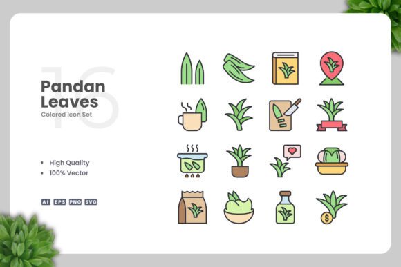 Pandan Leaves Colored Icons: Graphics for Modern Design
