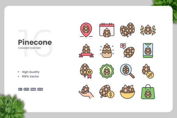 Pinecone Colored Icons: Graphics for Digital Sellers