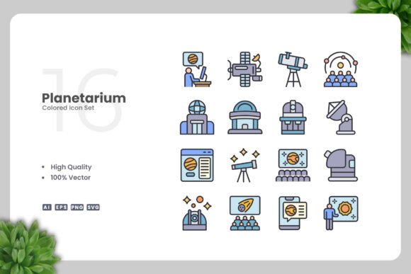 Planetarium Colored Icons: Graphics and Icons for Digital Sellers