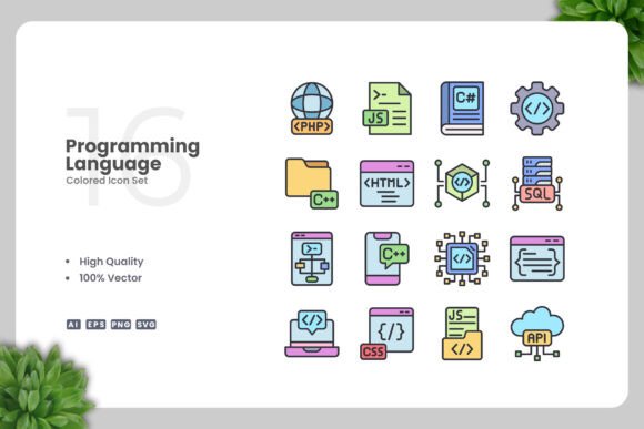 Programming Language Colored Icons for Graphics and Icons