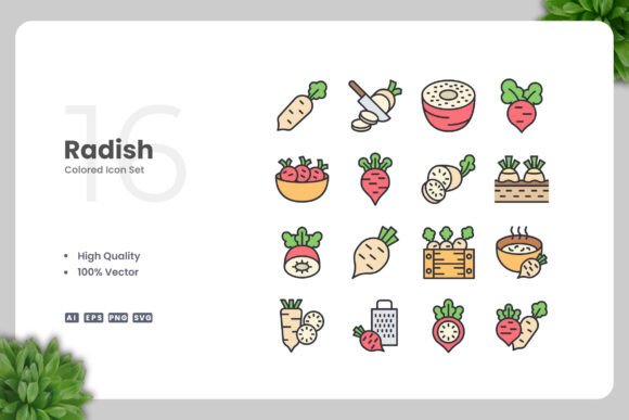 Radish Colored Icons for Graphics and Branding
