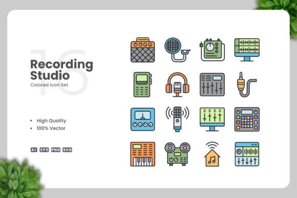 Recording Studio Colored Icons: Graphics and Icons for Modern Design