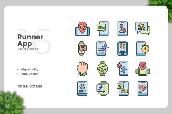 Runner App Colored Icons for Graphics and Icons