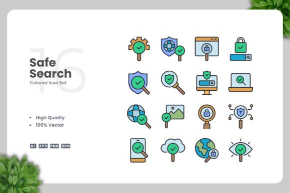 Safe Search Colored Icons: Graphics and Icons for Modern Design