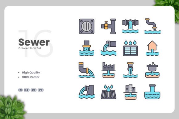 Sewer Colored Icons for Digital Sellers