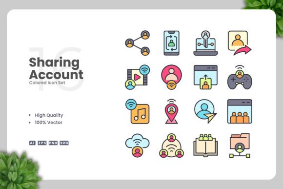 Sharing Account Colored Icons Graphics and Icons