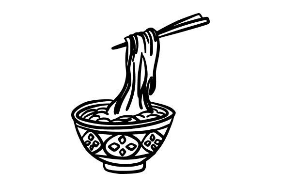 Simple Line Art of a Noodle Bowl: Graphics and Illustrations for Minimalist Food Designs