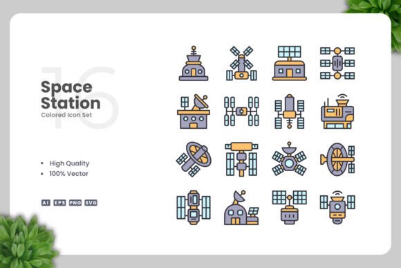 Space Station Colored Icons: Graphics for Modern Branding