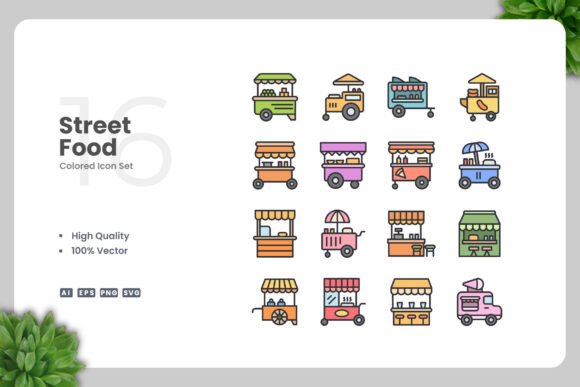 Street Food Colored Icons: Graphics and Icons for Creative Design