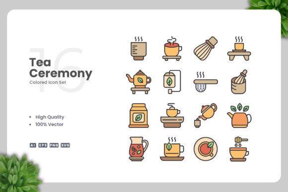 Tea Ceremony Colored Icons: Graphics and Icons for Modern Design