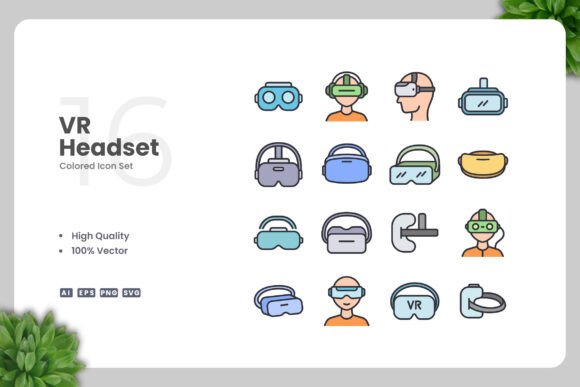 VR Headset Colored Icons: Graphics and Icons for Modern Design